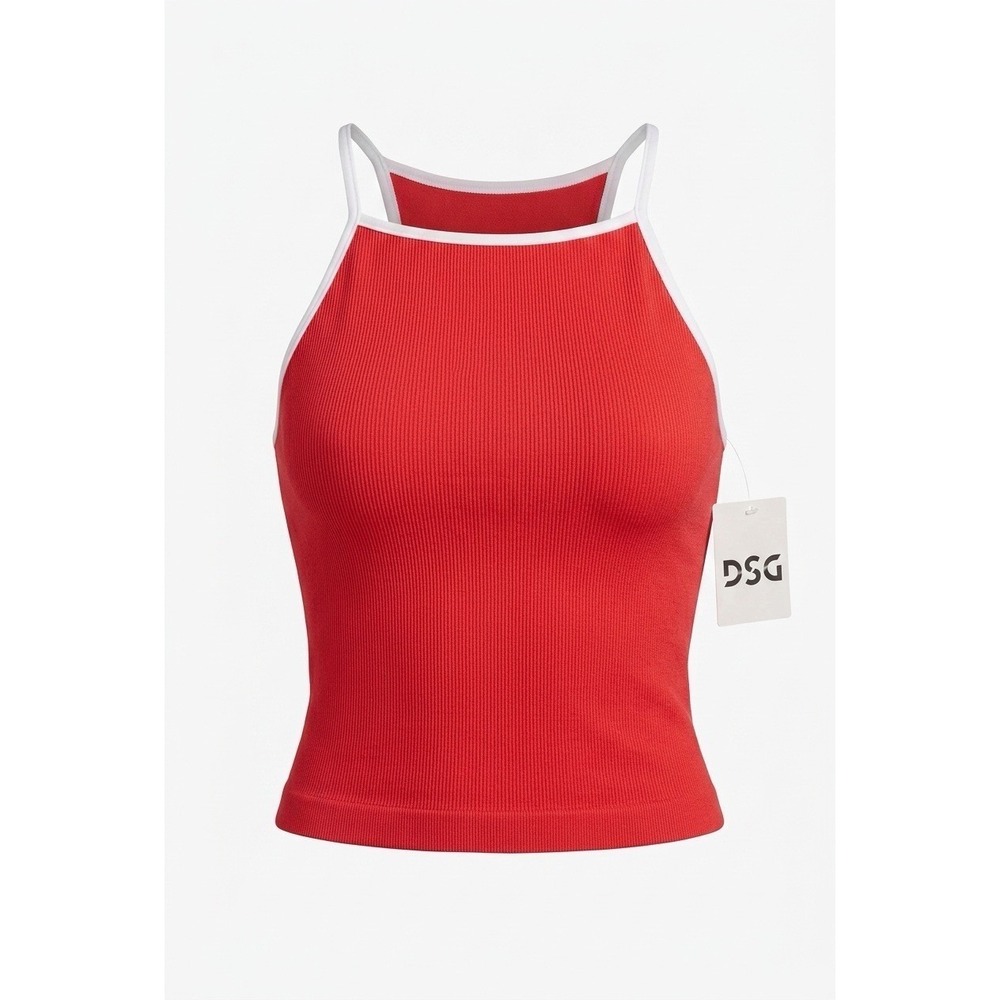 DSG Momentum Seamless Cami Womens Medium Cabana Coral Red High Neck Crop Top NEW